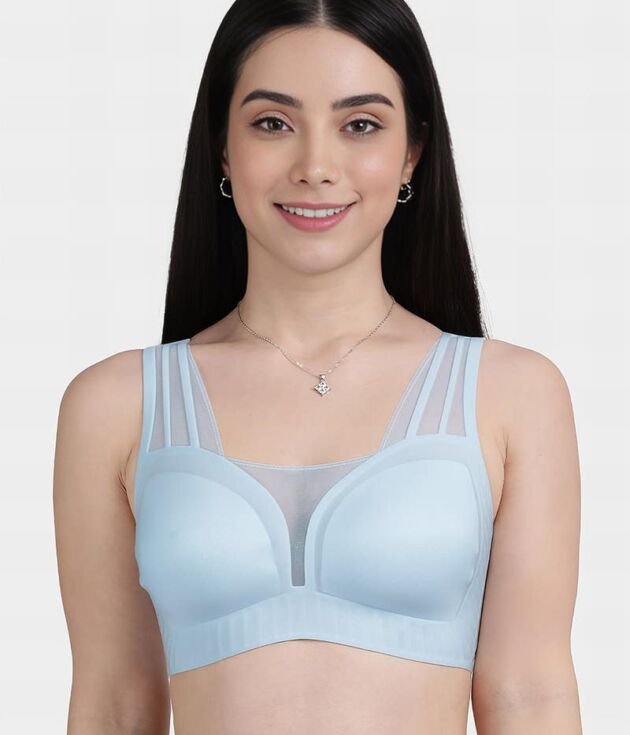 Casual 3/4th Coverage T-Shirt Bralette Bra - Pale Blue