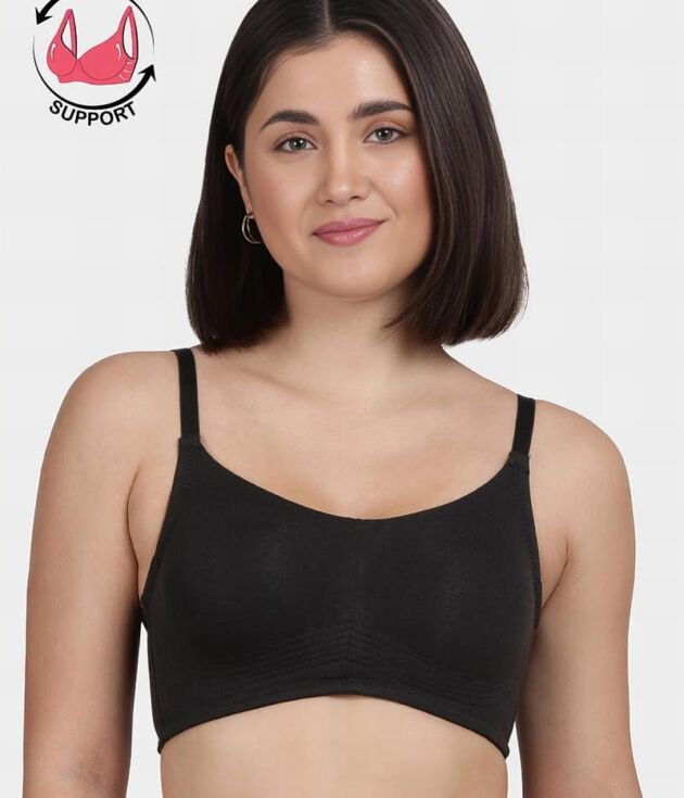Casual Hi-Support No-Sag Plus Size 3/4th Coverage Everyday Bra - Black Beauty