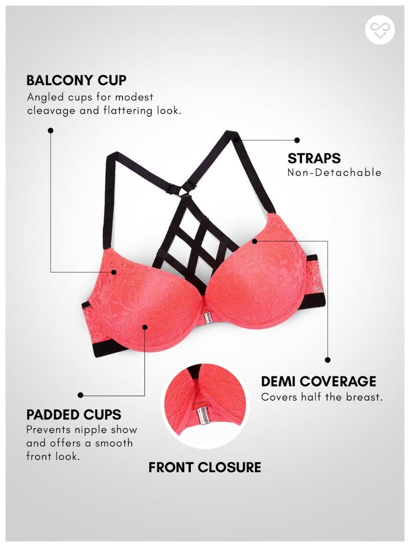 Fancy Back Front Open Lacework Sexy Half Coverage Push-Up Fashion Bra - Flame - Image 4