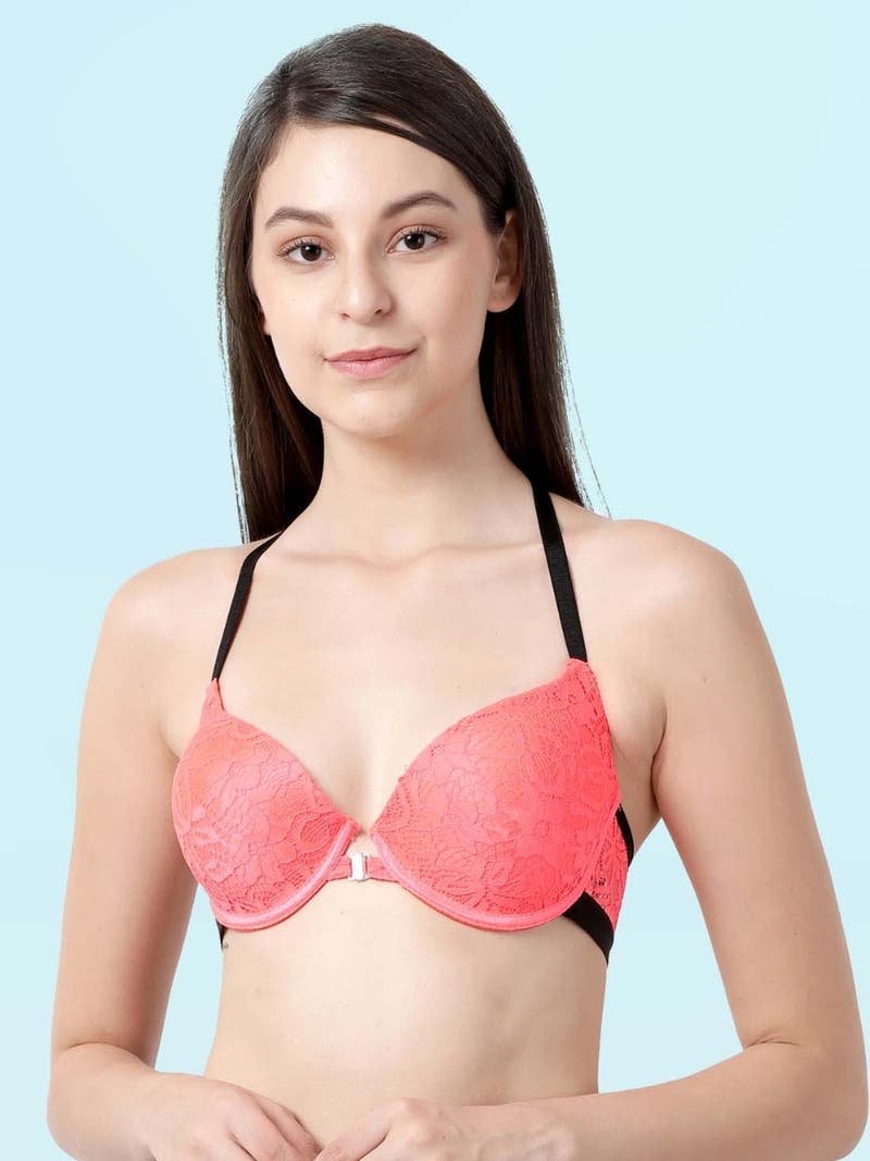 Fancy Back Front Open Lacework Sexy Half Coverage Push-Up Fashion Bra - Flame - Image 6