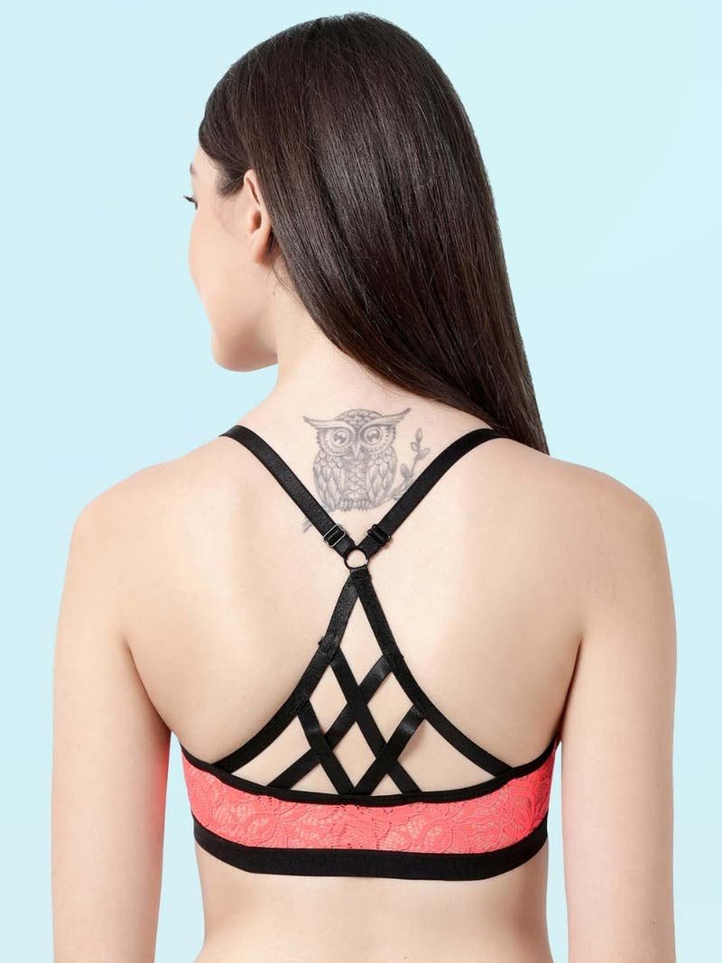 Fancy Back Front Open Lacework Sexy Half Coverage Push-Up Fashion Bra - Flame - Image 3