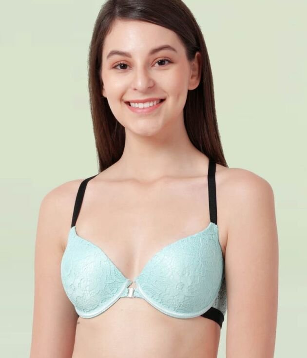 Fancy Back Front Open Lacework Sexy Half Coverage Push-Up Fashion Bra - ParadiseGreen